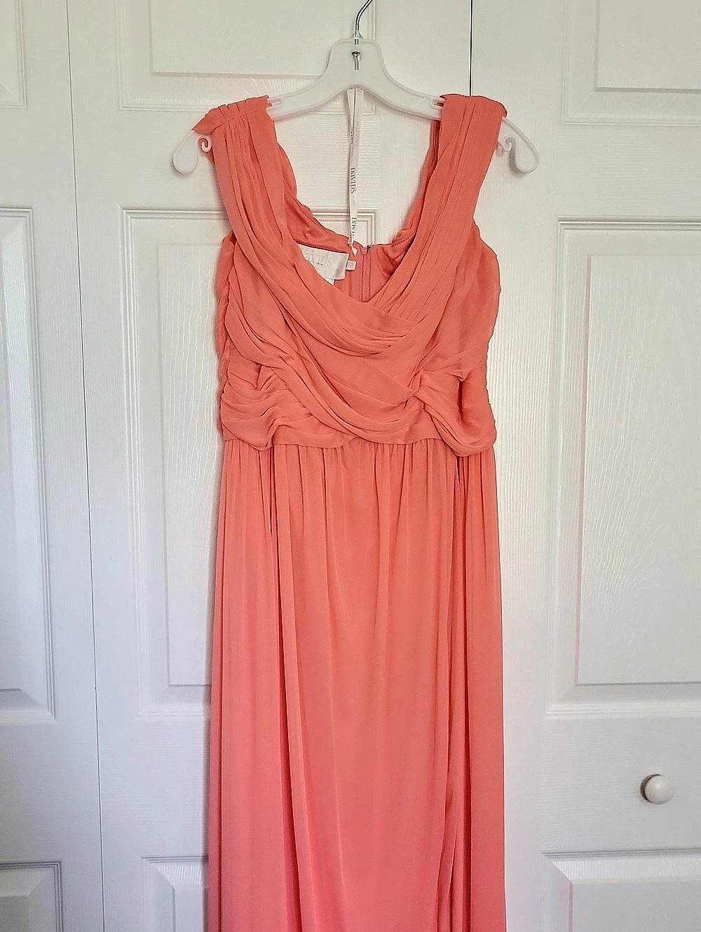 David's Bridal Draped Dress in Coral Color